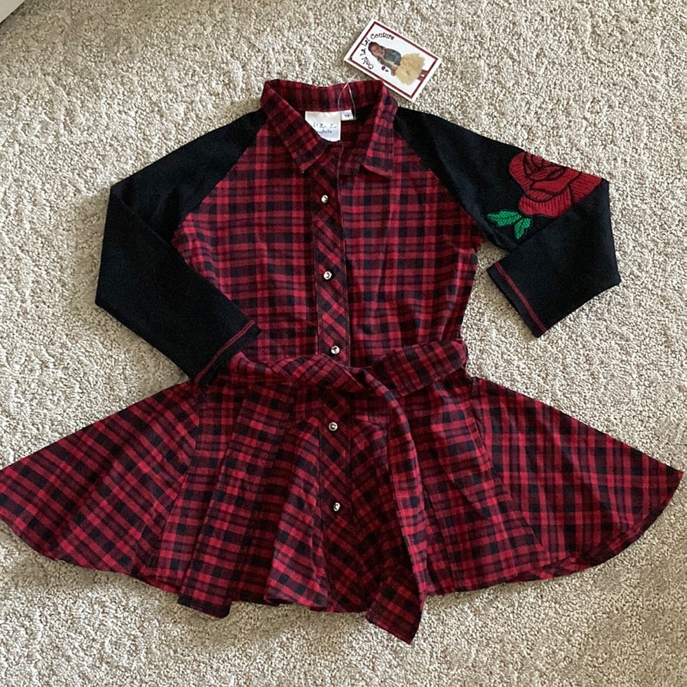 NWT Ooh La, La! Couture Plaid Dress with Belt and Rhinestone Buttons